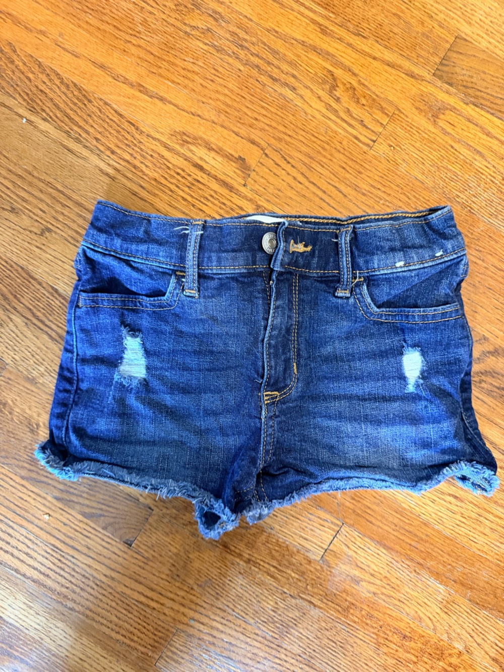 Distressed Dark Blue Denim Cutoff Shorts
